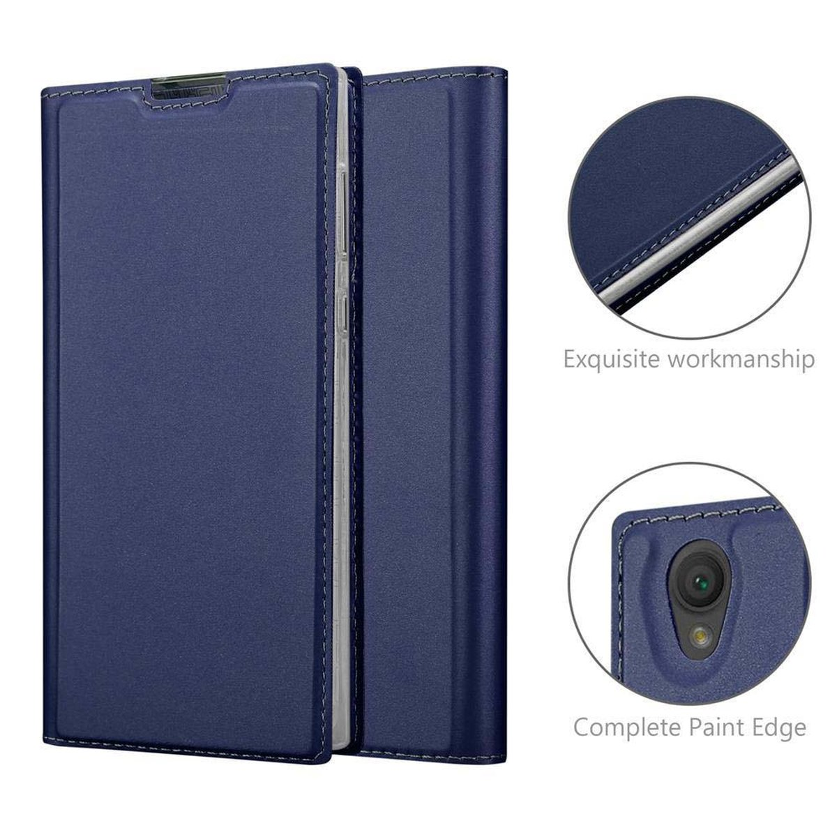 CADORABO Handyhülle Classy Xperia L1, Bookcover, Book Sony, Style, DUNKEL CLASSY BLAU
