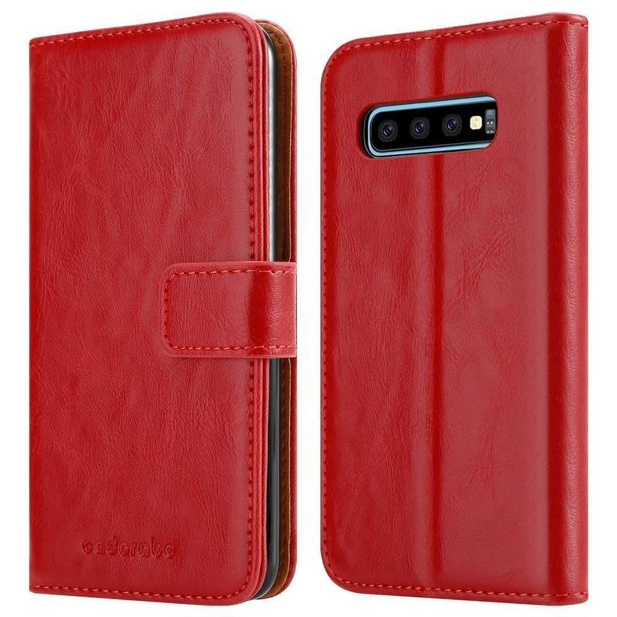 CADORABO Hülle Luxury Book Style, PLUS, Bookcover, S10 Galaxy WEIN Samsung, ROT