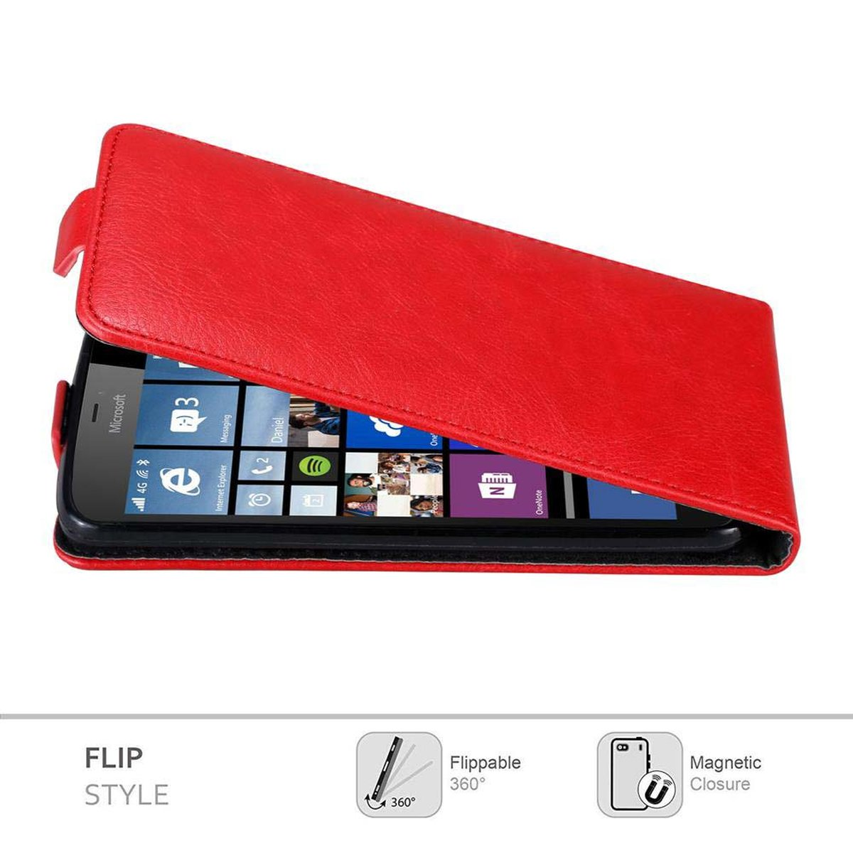 CADORABO Hülle im Flip ROT Cover, 640 APFEL XL, Flip Nokia, Style, Lumia