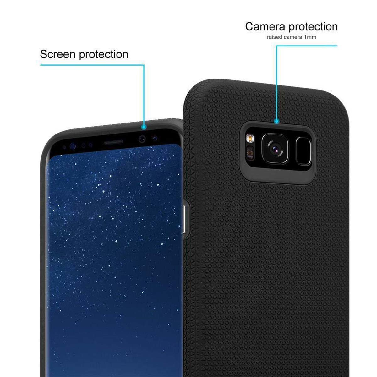 CADORABO Custodia Outdoor ibrido con superficie antiscivolo extra grip design a triangolo silicone e plastica CUSTODIA per Samsung Galaxy S8, Nero
