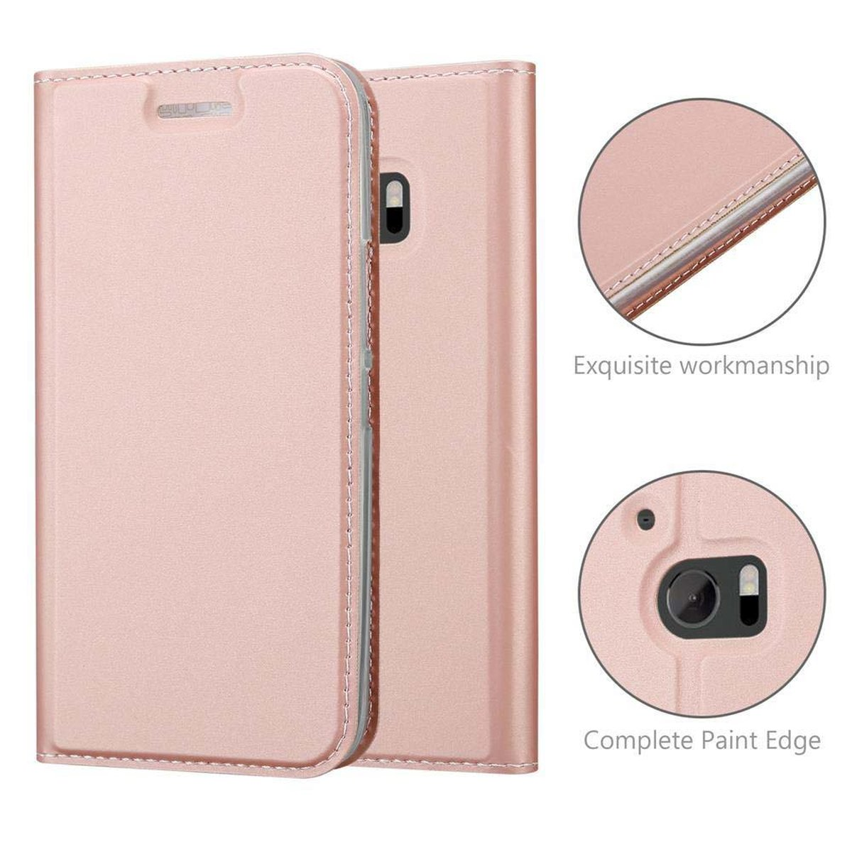 CLASSY M10, Bookcover, GOLD Book Style, ONE HTC, ROSÉ Handyhülle CADORABO Classy