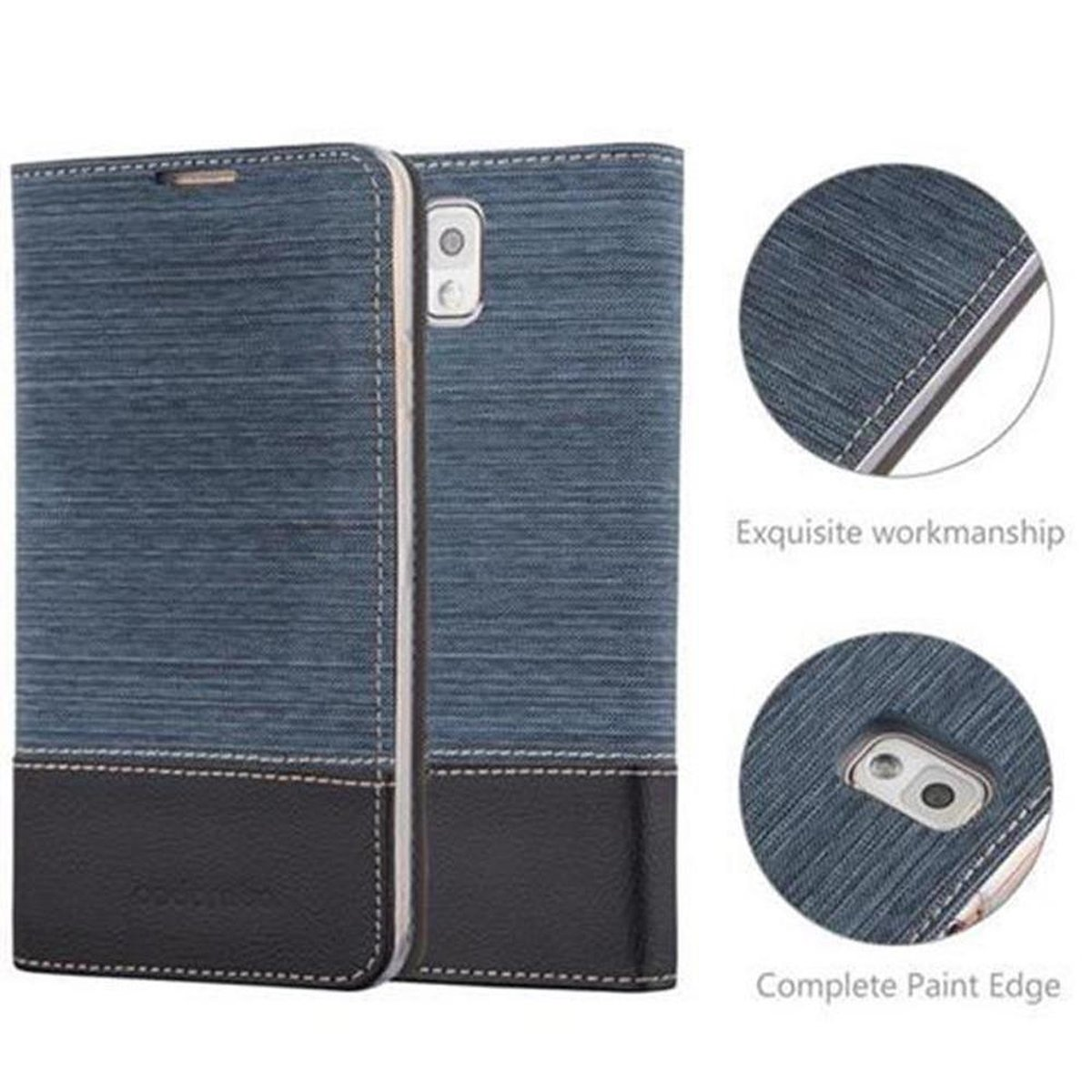 CADORABO Schutzhülle Book 3, Style, BLAU im NOTE Galaxy Bookcover, DUNKEL Samsung, Jeans SCHWARZ