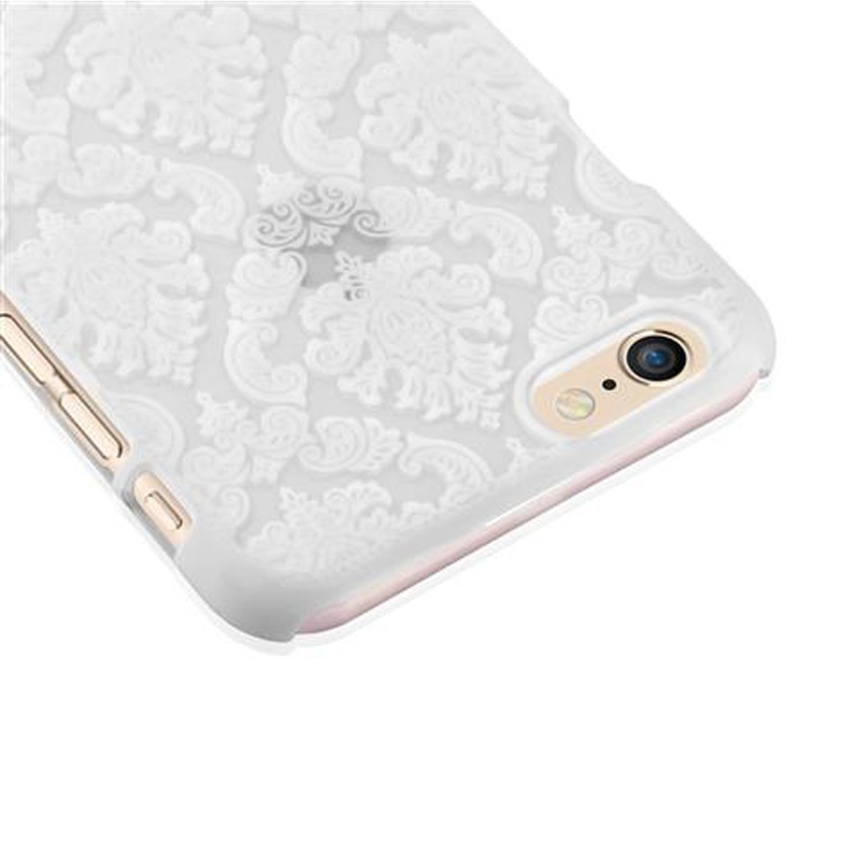 6S, Case Hülle Blumen iPhone CADORABO in / WEIß Design, Backcover, 6 Apple, Hard Henna Paisley