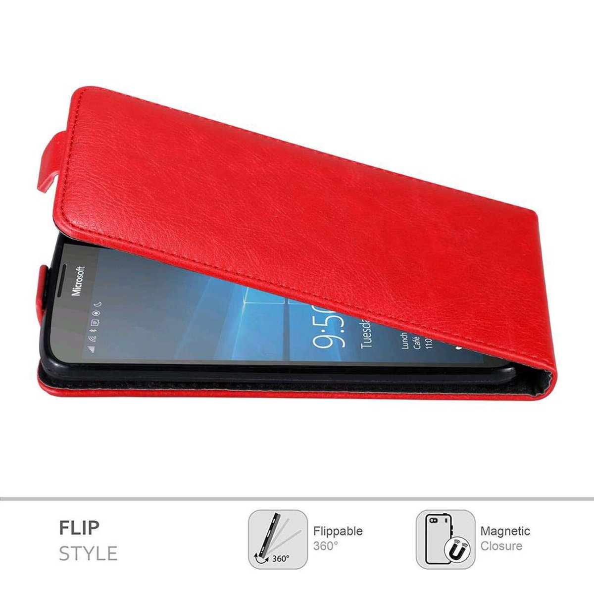 XL, APFEL Hülle ROT Style, Nokia, im Flip Lumia Flip Cover, CADORABO 950