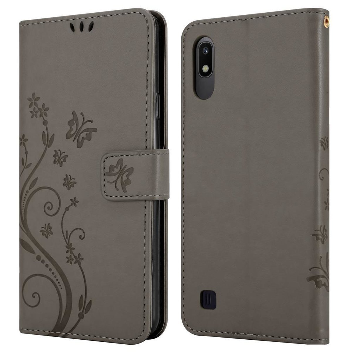 Blumen Flower CADORABO GRAU FLORAL / Samsung, Hülle Bookcover, Case, Galaxy M10, Muster A10