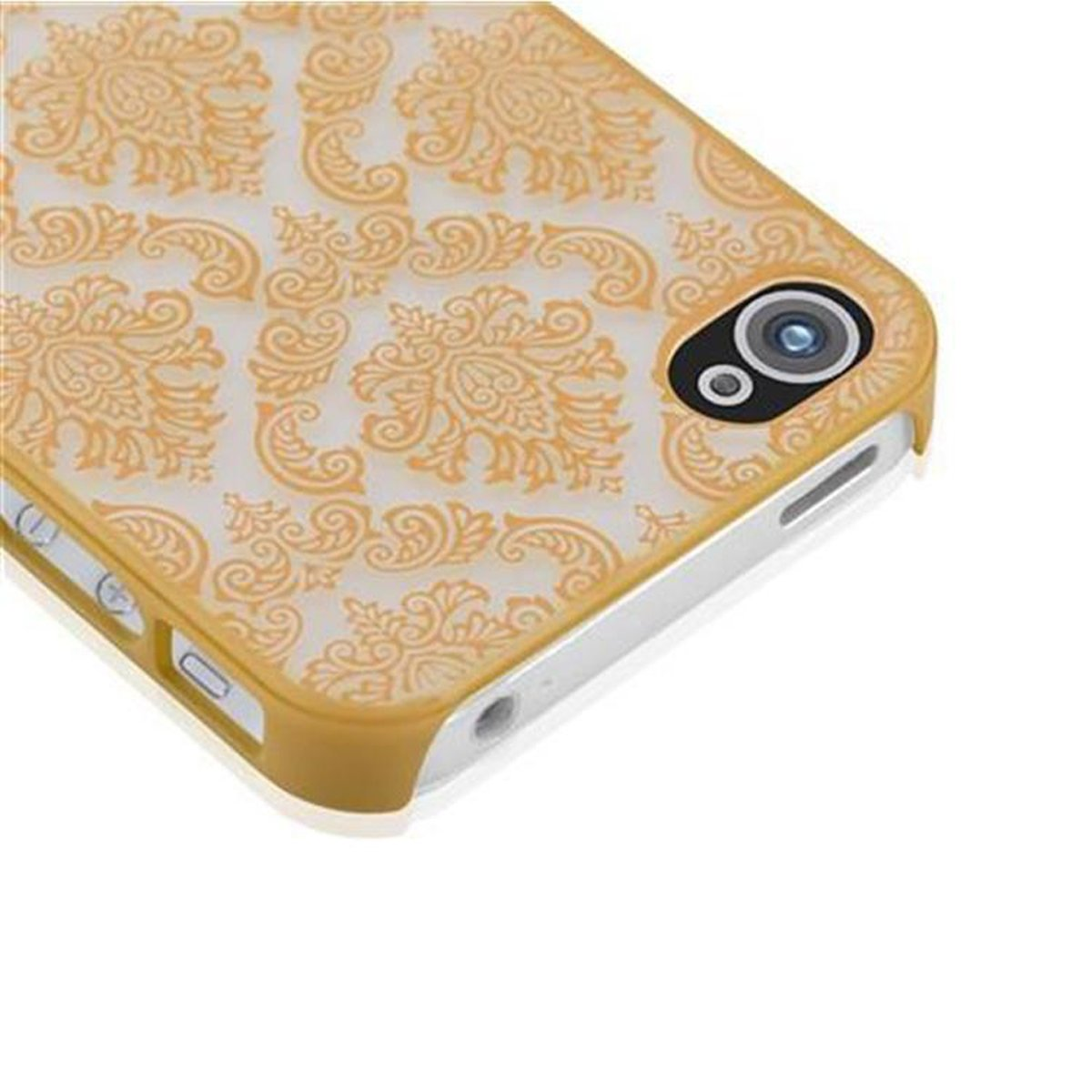 CADORABO Hülle Hard 4 Backcover, Design, GOLD Case Apple, / iPhone 4S, in Blumen Henna Paisley