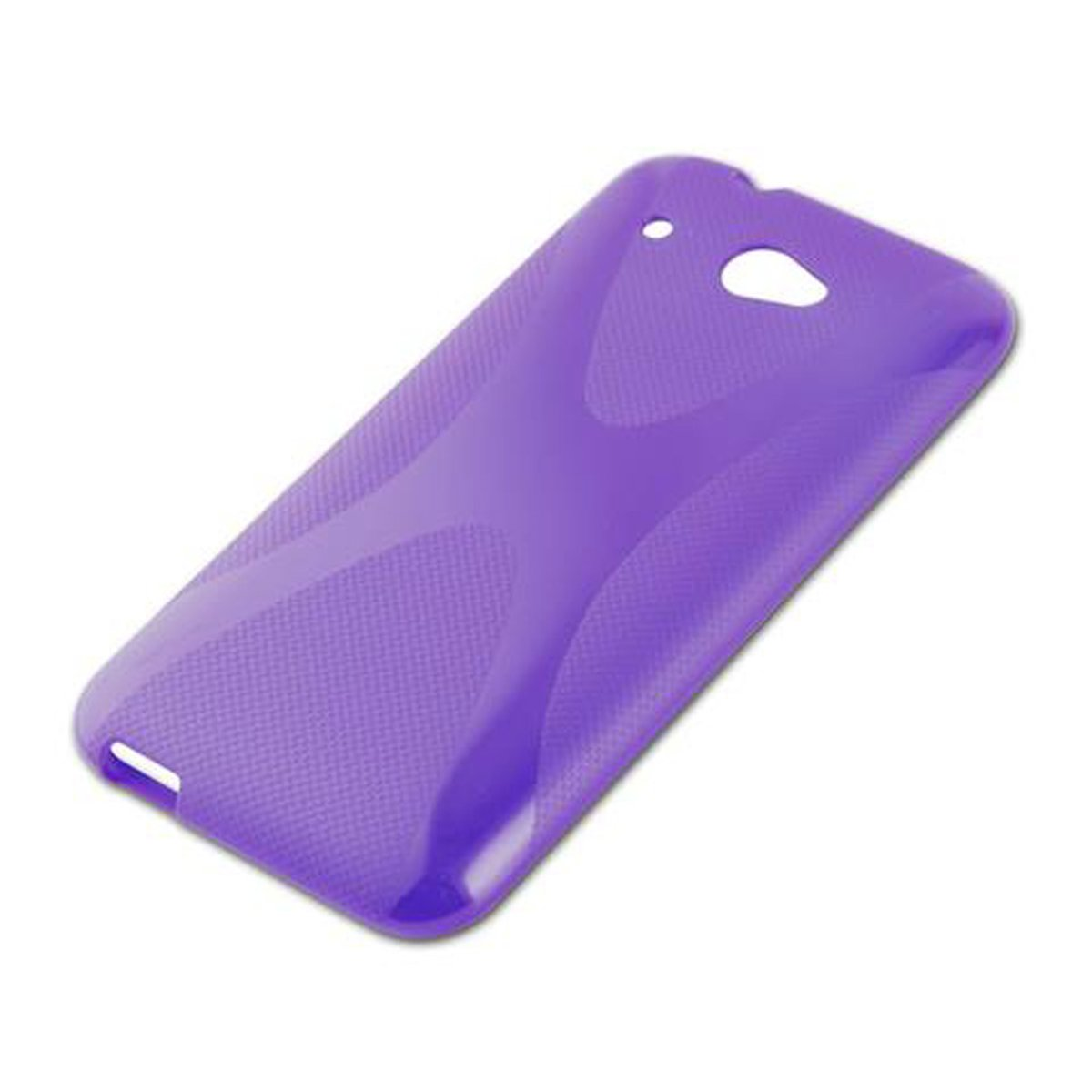 Una custodia viola. La custodia è lucida con un design strutturato.