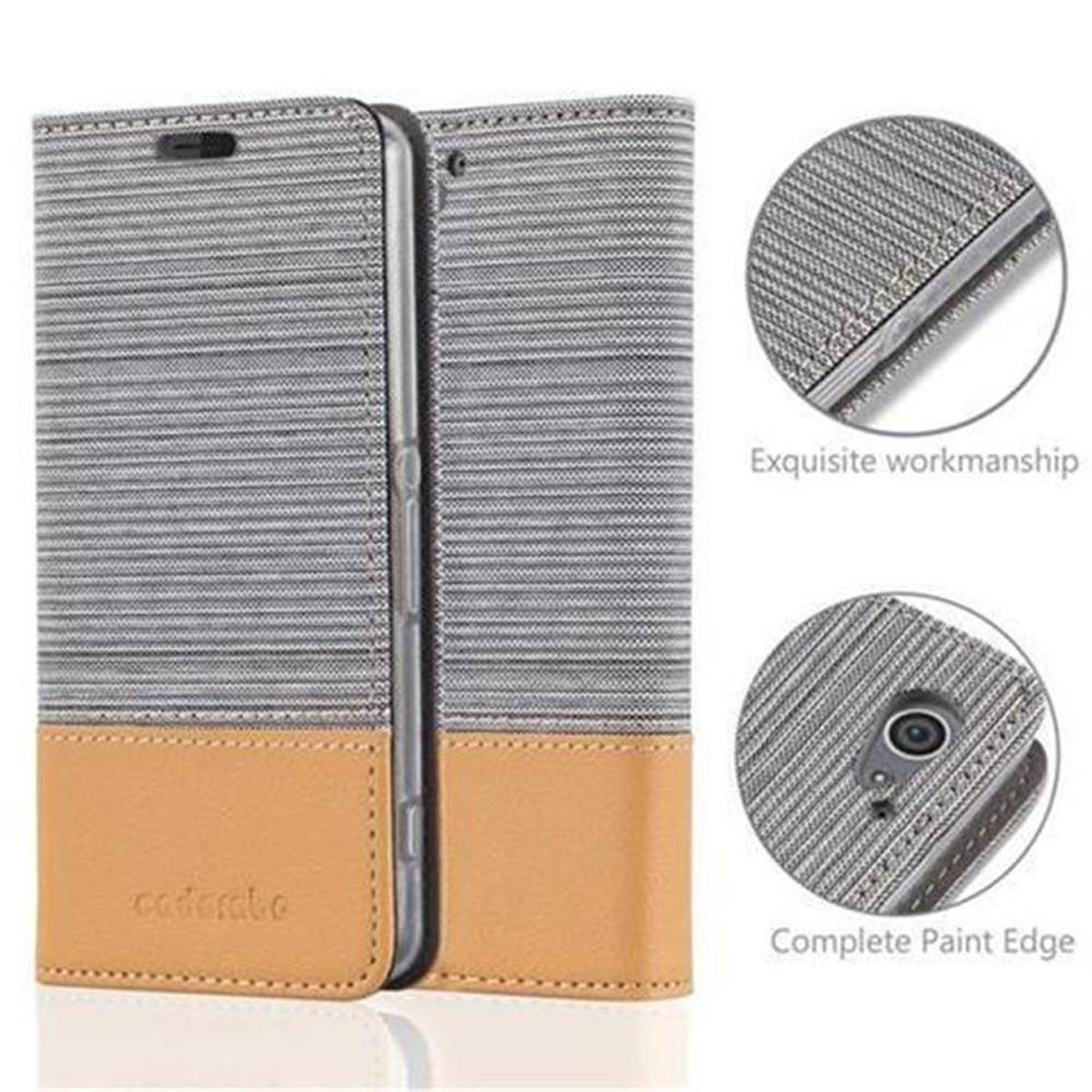 CADORABO Schutzhülle Bookcover, Sony, BRAUN HELL COMPACT, Xperia Z2 im Jeans GRAU Style, Book