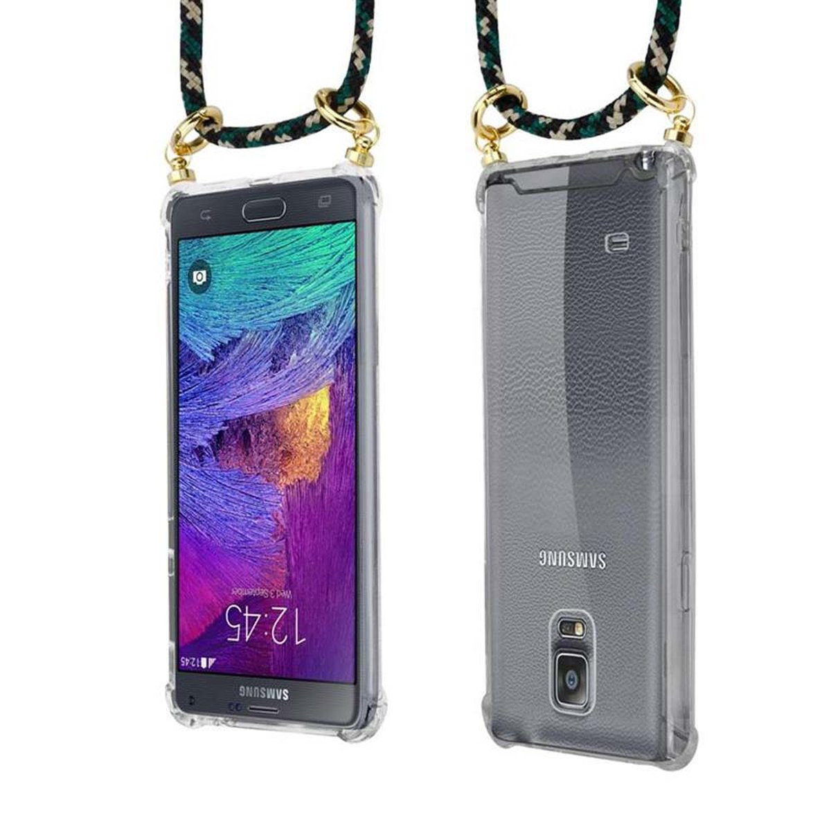 Band CADORABO abnehmbarer Hülle, Handy CAMOUFLAGE Gold Kette Samsung, NOTE Ringen, 4, Galaxy mit und Backcover, Kordel