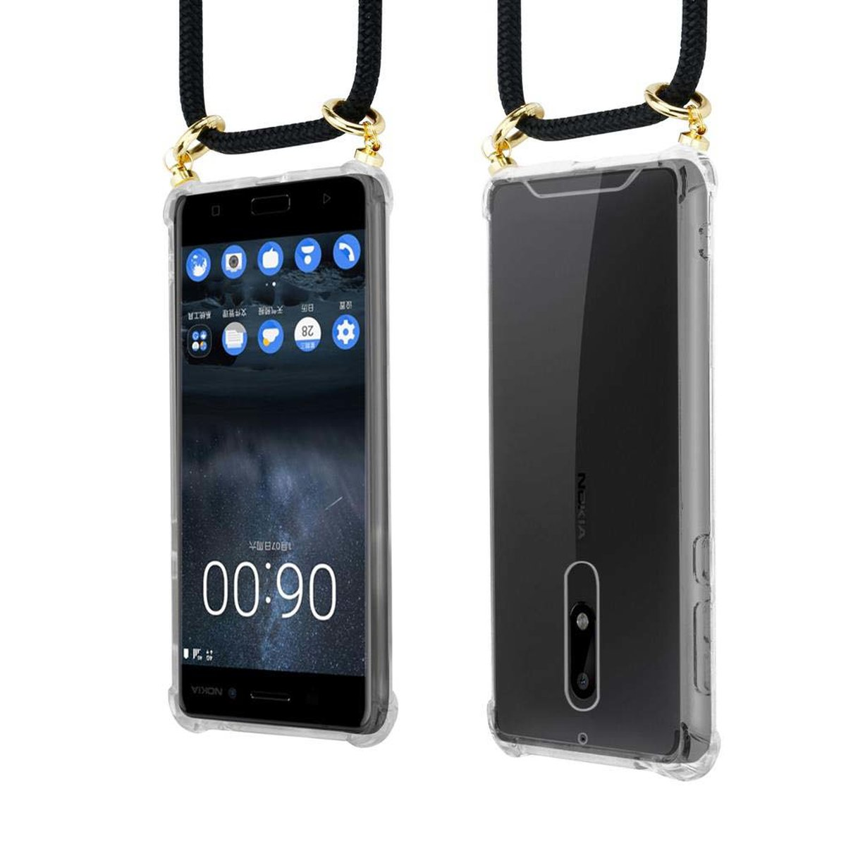 CADORABO Handy 5 SCHWARZ Ringen, abnehmbarer Nokia, mit Gold und Hülle, 2017, Backcover, Kette Band Kordel