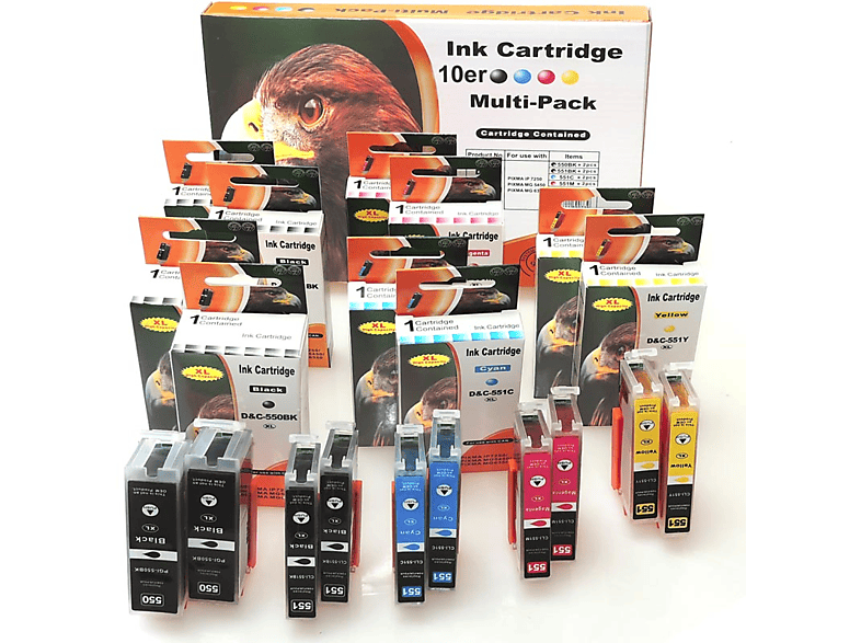 Fotoschwarz, CLI-551 D&C 2x XL, CLI-551 2x 2x PGI-550 XL) 2x Magenta, Cyan, (2x Gelb) XL, 10-Farben Multipack Tintenpatrone XL Schwarz, (PGI-550