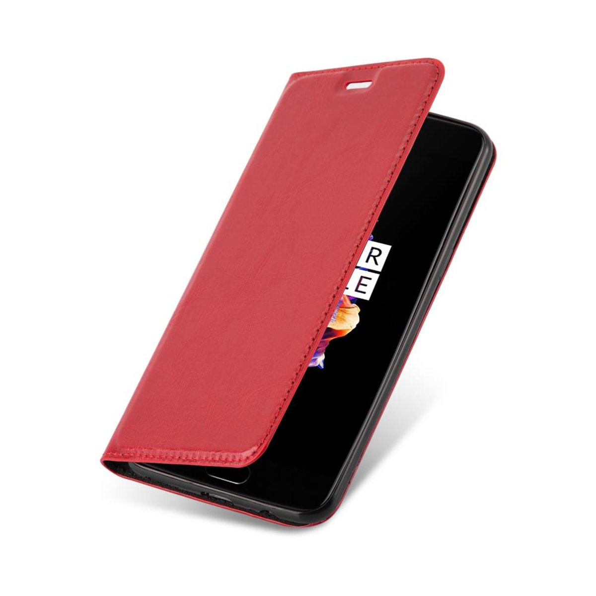 Book Invisible CADORABO Hülle Bookcover, ROT Magnet, 5, OnePlus, APFEL