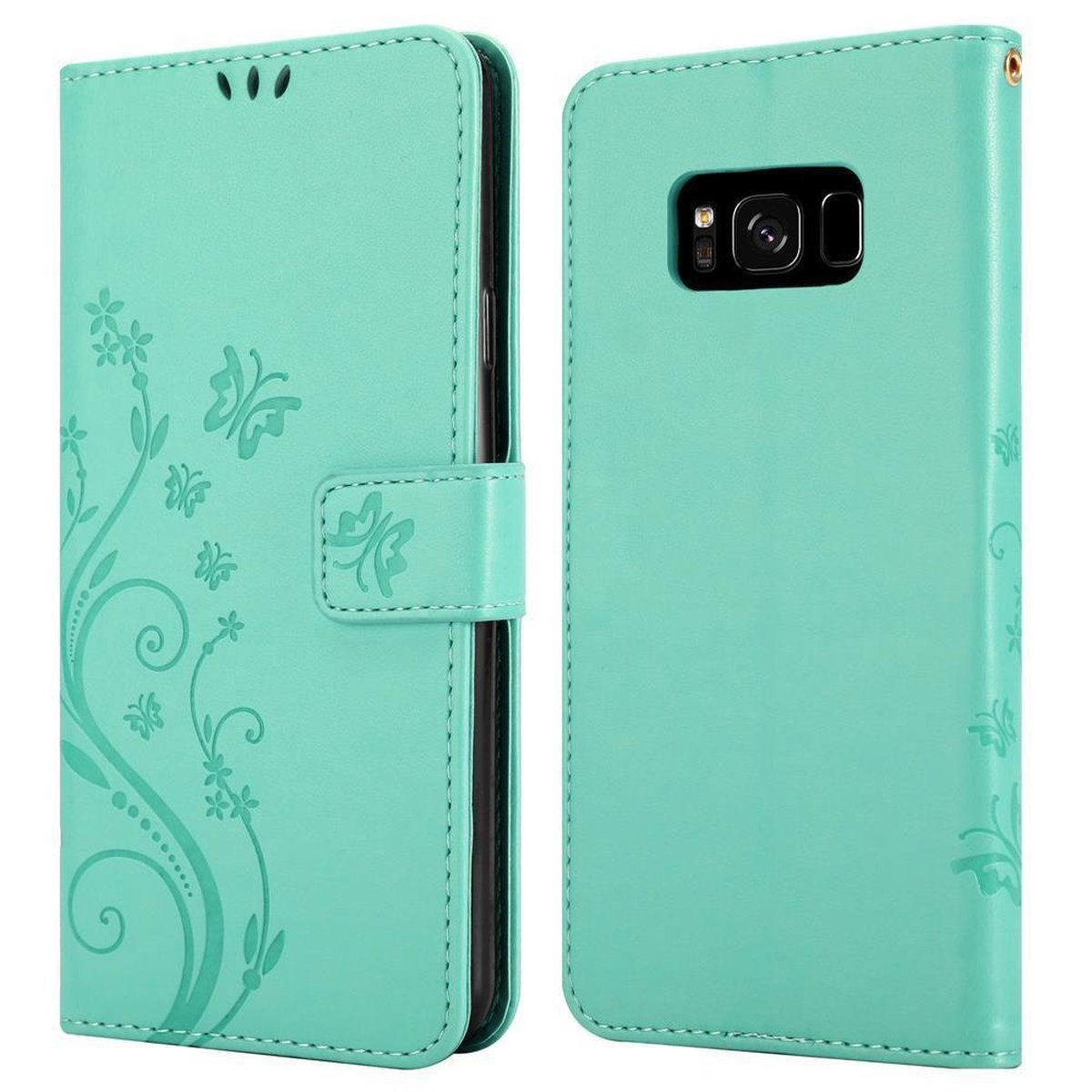 CADORABO Hülle Blumen Muster Flower Samsung, Galaxy TÜRKIS Case, Bookcover, FLORAL S8