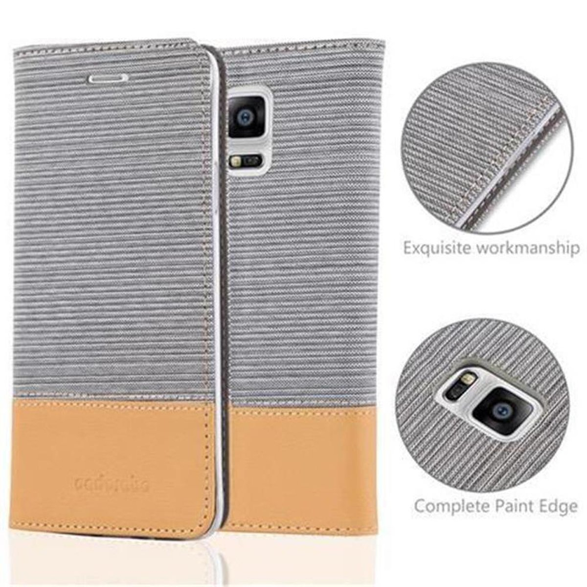 Samsung, Bookcover, NOTE Galaxy BRAUN Style, HELL CADORABO Schutzhülle 4, Jeans im Book GRAU