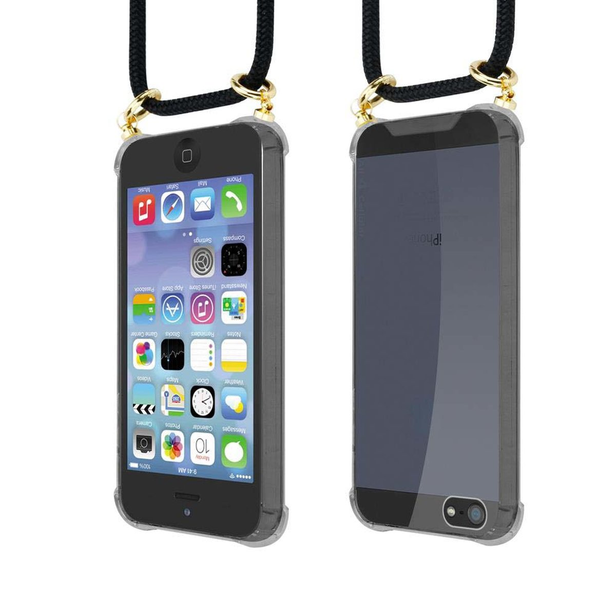 Handy / und CADORABO Kordel Backcover, SCHWARZ Band Kette iPhone / Hülle, Gold 5S Ringen, abnehmbarer SE 2016, mit Apple, 5