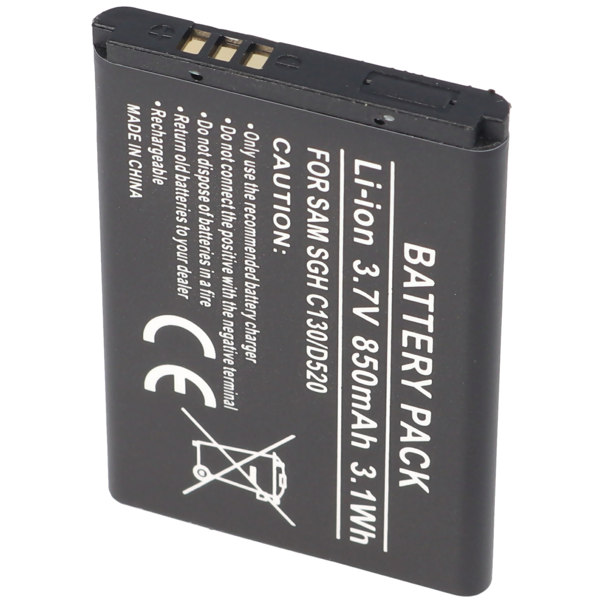 Schwarzer Akku mit Warnhinweisen. Text: 'BATTERY PACK'.