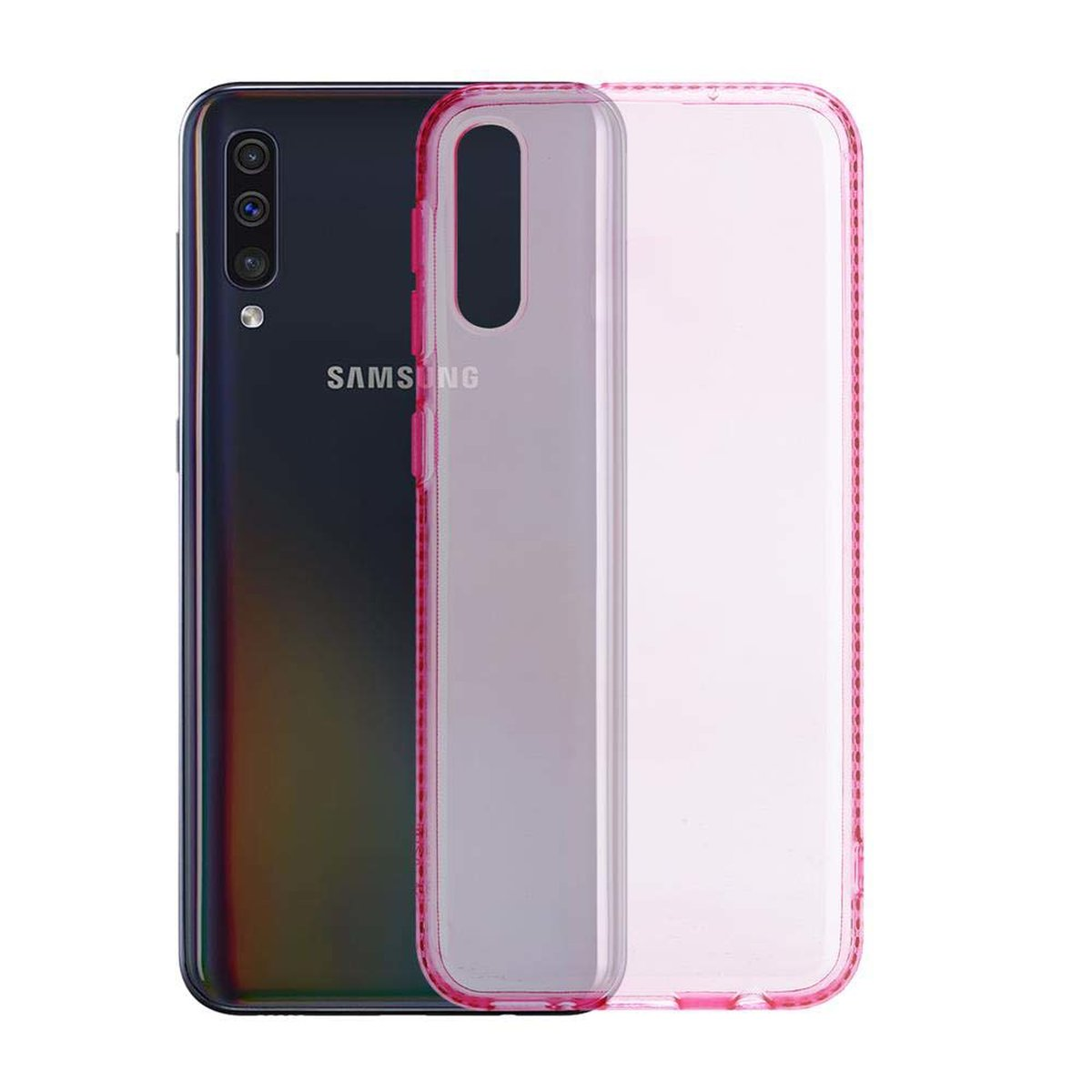 Backcover, im Silikon CADORABO A50 A30s, A50s Strass Samsung, Hülle / Design, / TRANSPARENT ROSA Galaxy TPU 4G