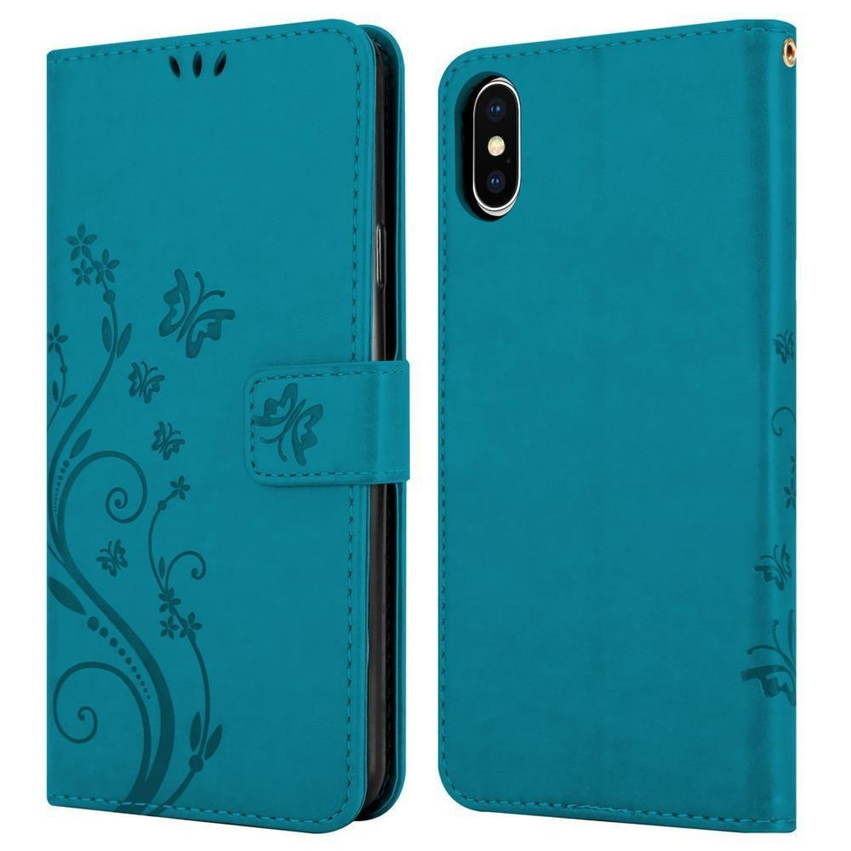 CADORABO Hülle, Bookcover, Apple, iPhone X BLAU FLORAL XS, 