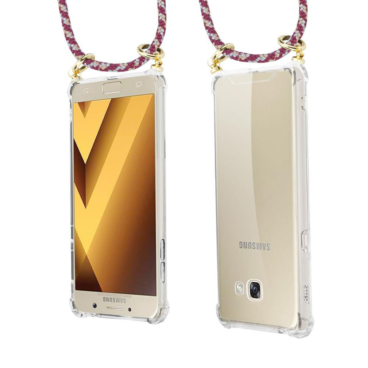 Ringen, Backcover, und ROT Kordel 2017, abnehmbarer Gold WEIß GELB A5 Band Samsung, mit Hülle, CADORABO Galaxy Handy Kette