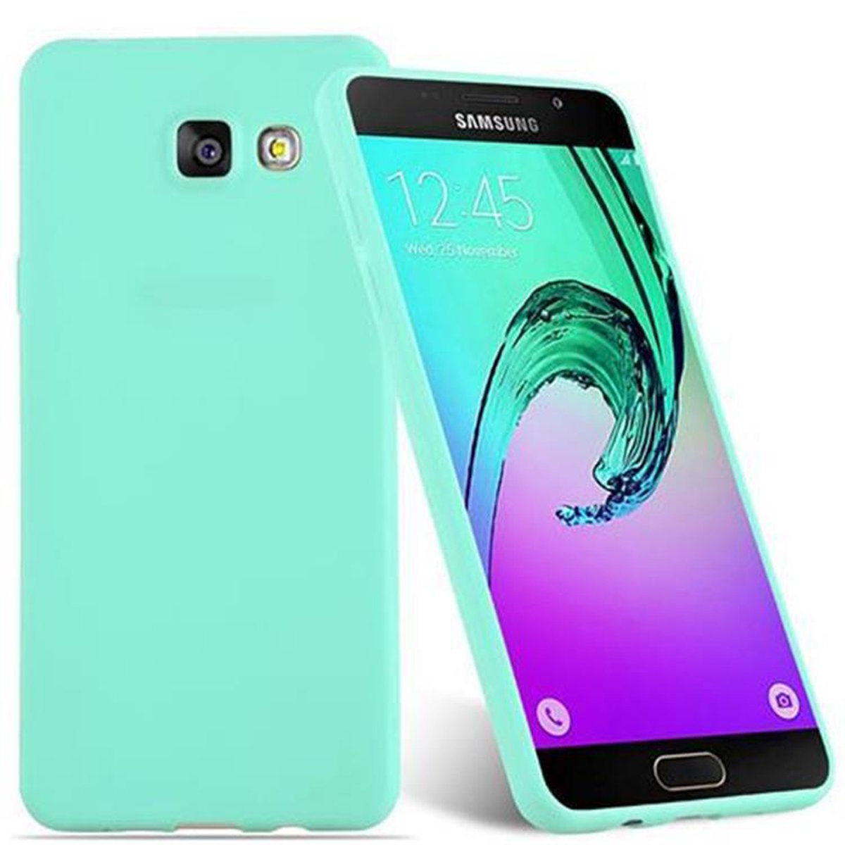 Due telefoni con custodie. Uno è verde menta, l'altro mostra un'onda sullo schermo.