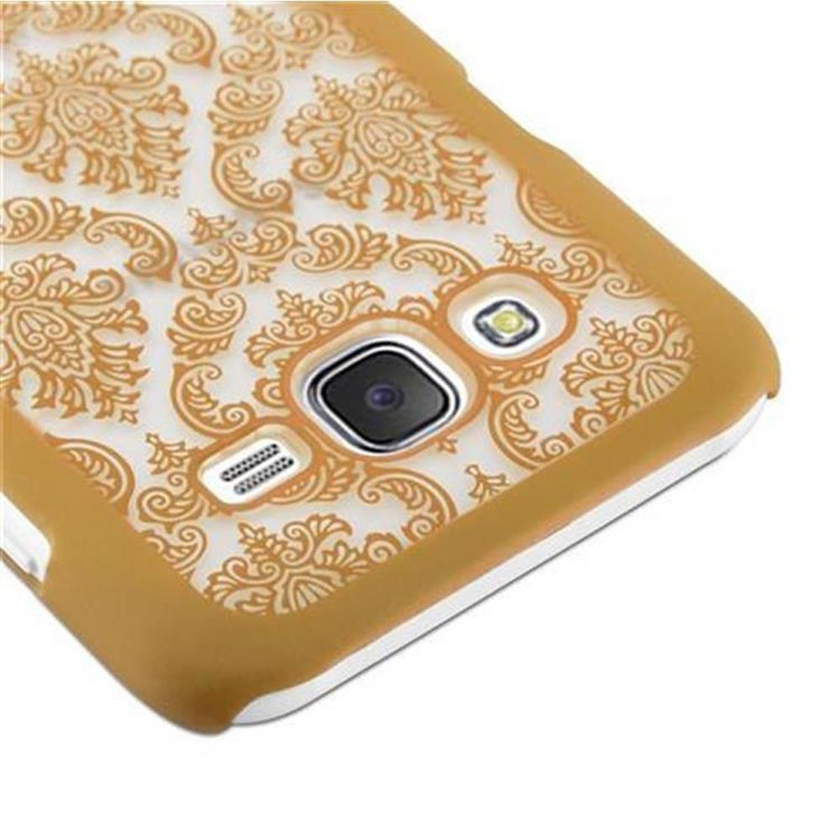 GOLD Hülle Case Samsung, Backcover, Paisley Design, Galaxy J5 CADORABO in 2015, Blumen Henna Hard