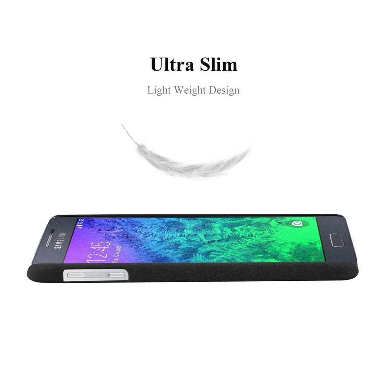 Teléfono negro con texto Ultra Slim e icono de pluma.
