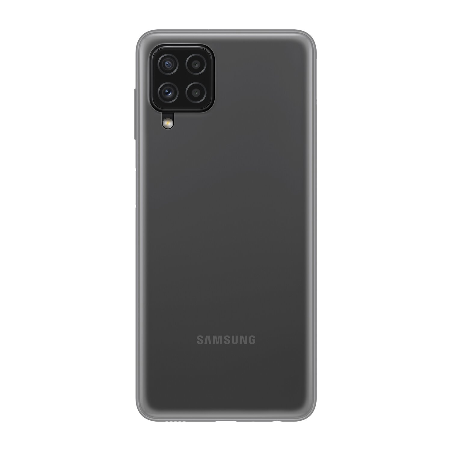 Schwarze Telefonrückseite mit Kamera und Samsung-Logo.