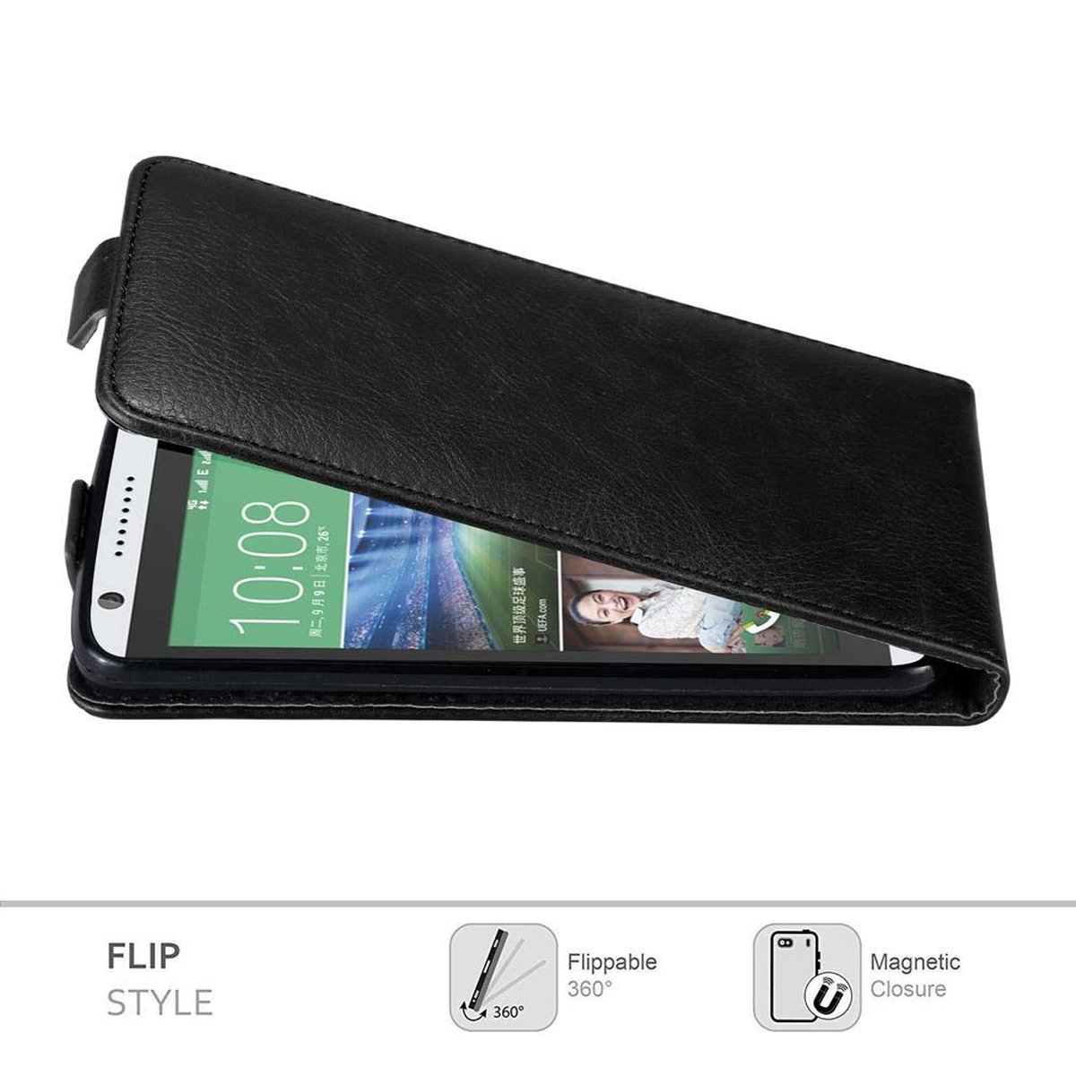Flip Desire Style, NACHT HTC, 820, Hülle Flip CADORABO SCHWARZ Cover, im