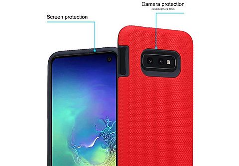 carcasa de móvil  - Funda rígida para móvil de plástico duro y TPU – Carcasa Híbrida CADORABO, Samsung, Galaxy S10e, rojo clavel
