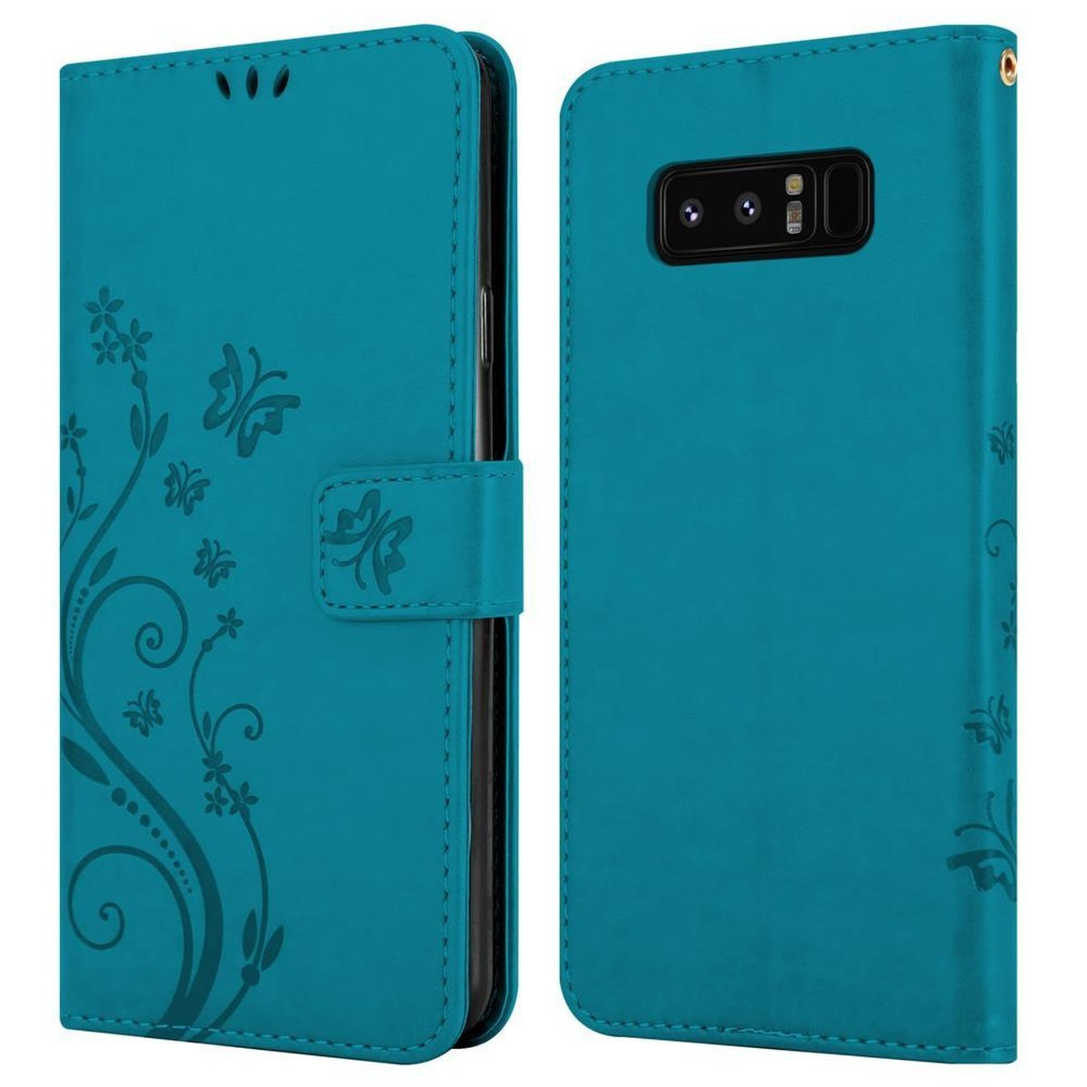 Blumen Hülle Case, Muster FLORAL NOTE Galaxy Flower BLAU Samsung, Bookcover, CADORABO 8,