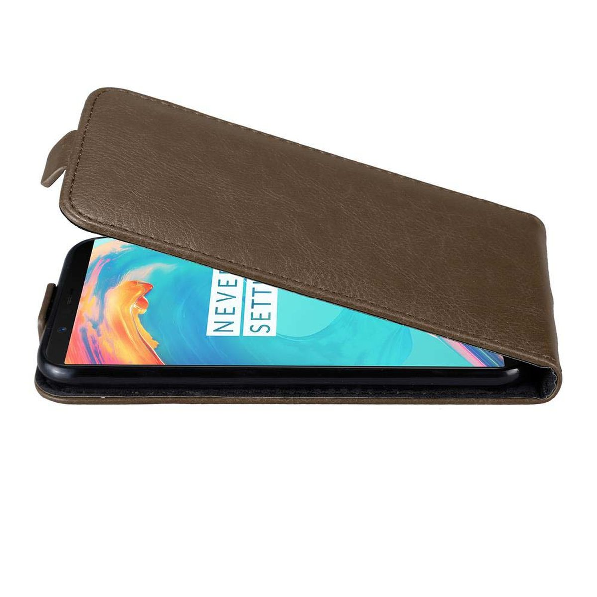 BRAUN Cover, Flip OnePlus, Flip im 5T, CADORABO KAFFEE Hülle Style,