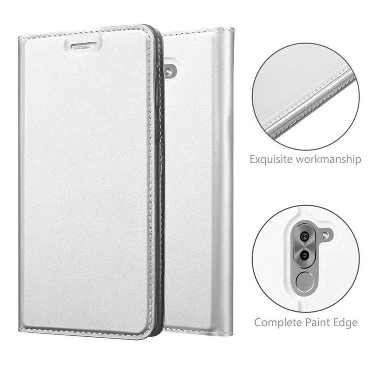 CLASSY Book CADORABO LITE / MATE 6X, Style, Honor Classy SILBER Huawei, Handyhülle GR5 / 9 Bookcover, 2017