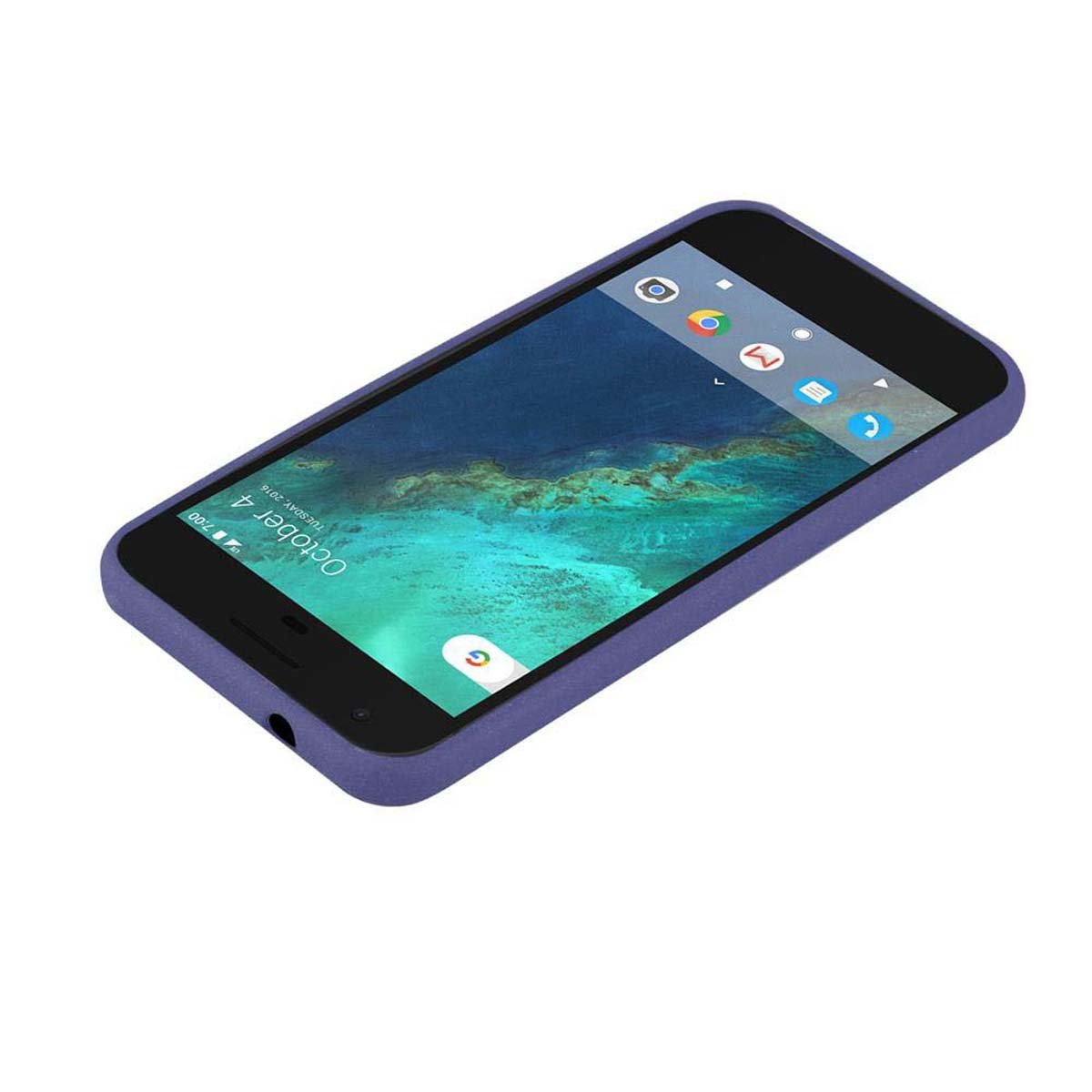 Ein lila Telefon in einer lila Hülle, der Bildschirm zeigt App-Symbole.