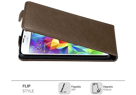 carcasa de móvil - CADORABO Funda flip cover para Móvil - Carcasa protección resistente de estilo Flip, Compatible con Samsung Galaxy S5 MINI / S5 MINI DUOS, 80 café