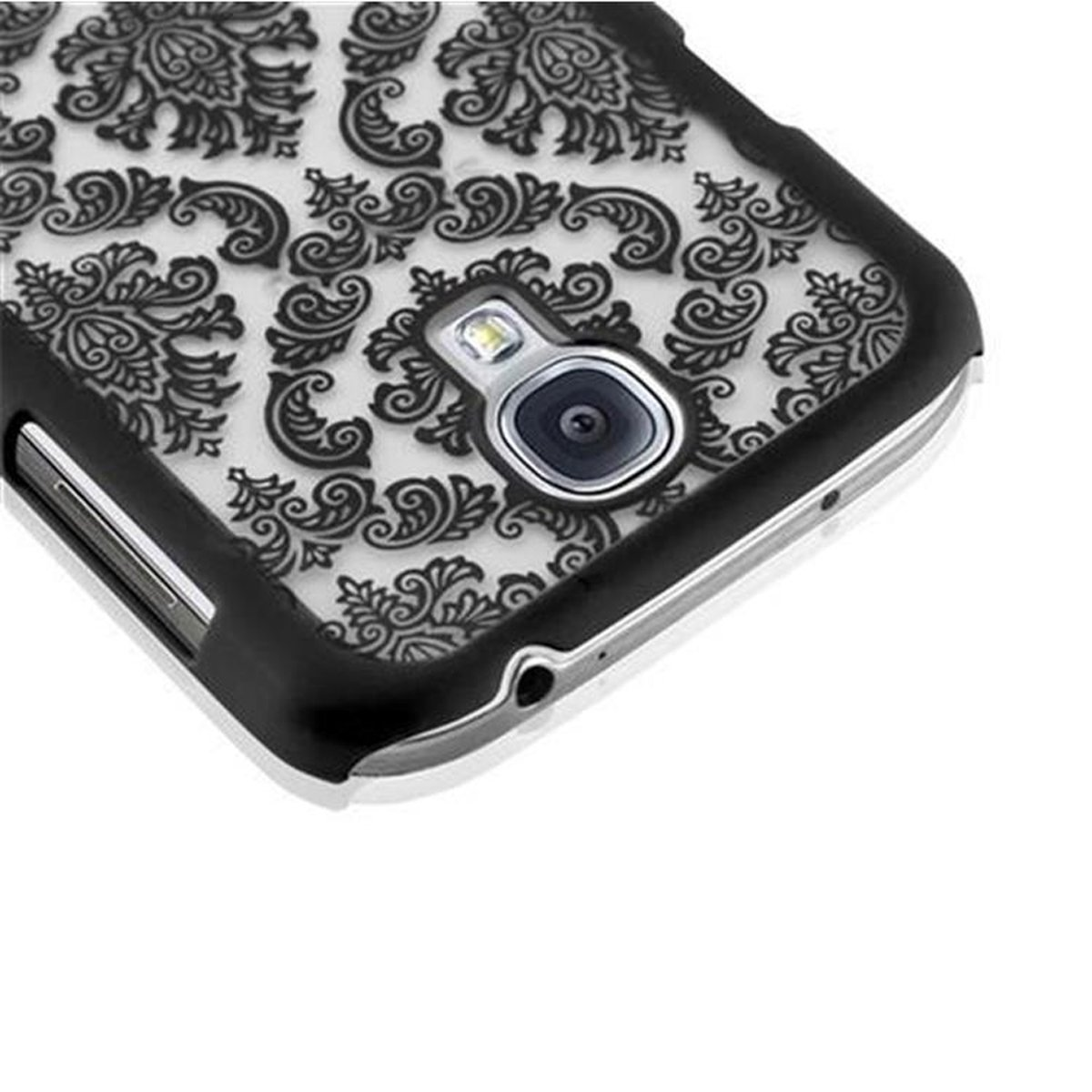 SCHWARZ Case S4, Backcover, Blumen CADORABO Samsung, Paisley Hard in Galaxy Hülle Henna Design,