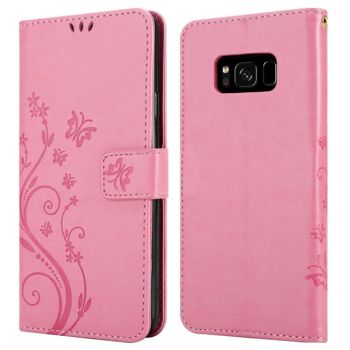 CADORABO Hülle Blumen Muster Flower FLORAL ROSA S8, Bookcover, Case, Samsung, Galaxy