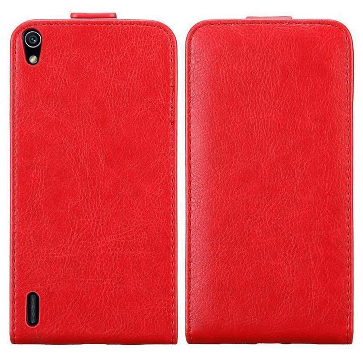 CADORABO Hülle im Huawei, Flip Style, ASCEND Cover, APFEL Flip P7, ROT
