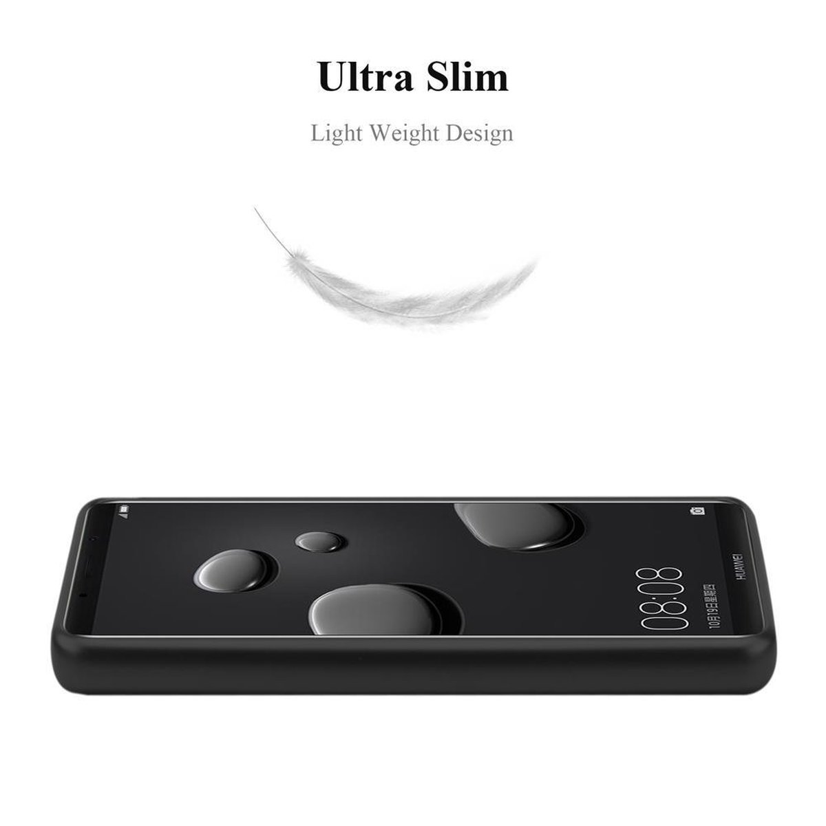 Schwarzes Telefon mit Wassertropfen auf dem Bildschirm. Text 'Ultra Slim', 'Light Weight Design'.