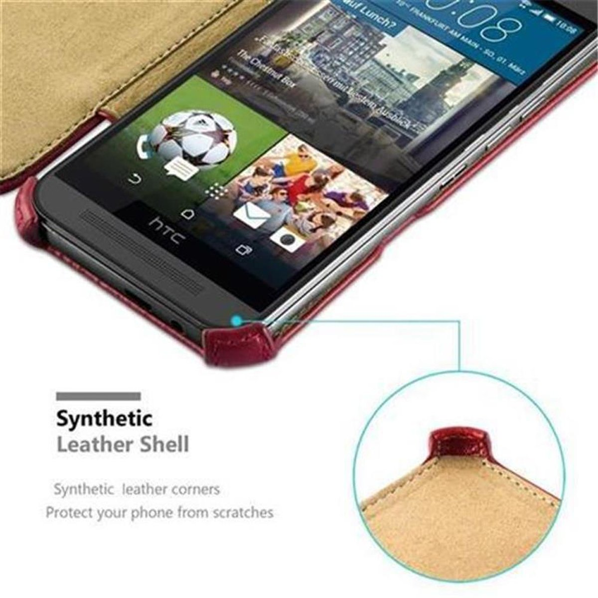 und Eckhalterung, mit Hülle Book Backcover, ROT HTC, ONE Standfunktion PASSION CADORABO M9,