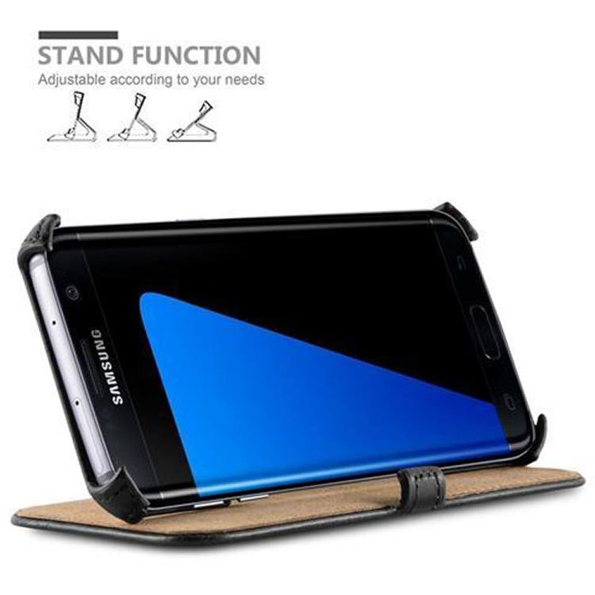 S7 Book CADORABO EDGE, Eckhalterung, Hülle Standfunktion PIANO Galaxy SCHWARZ Backcover, und mit Samsung,