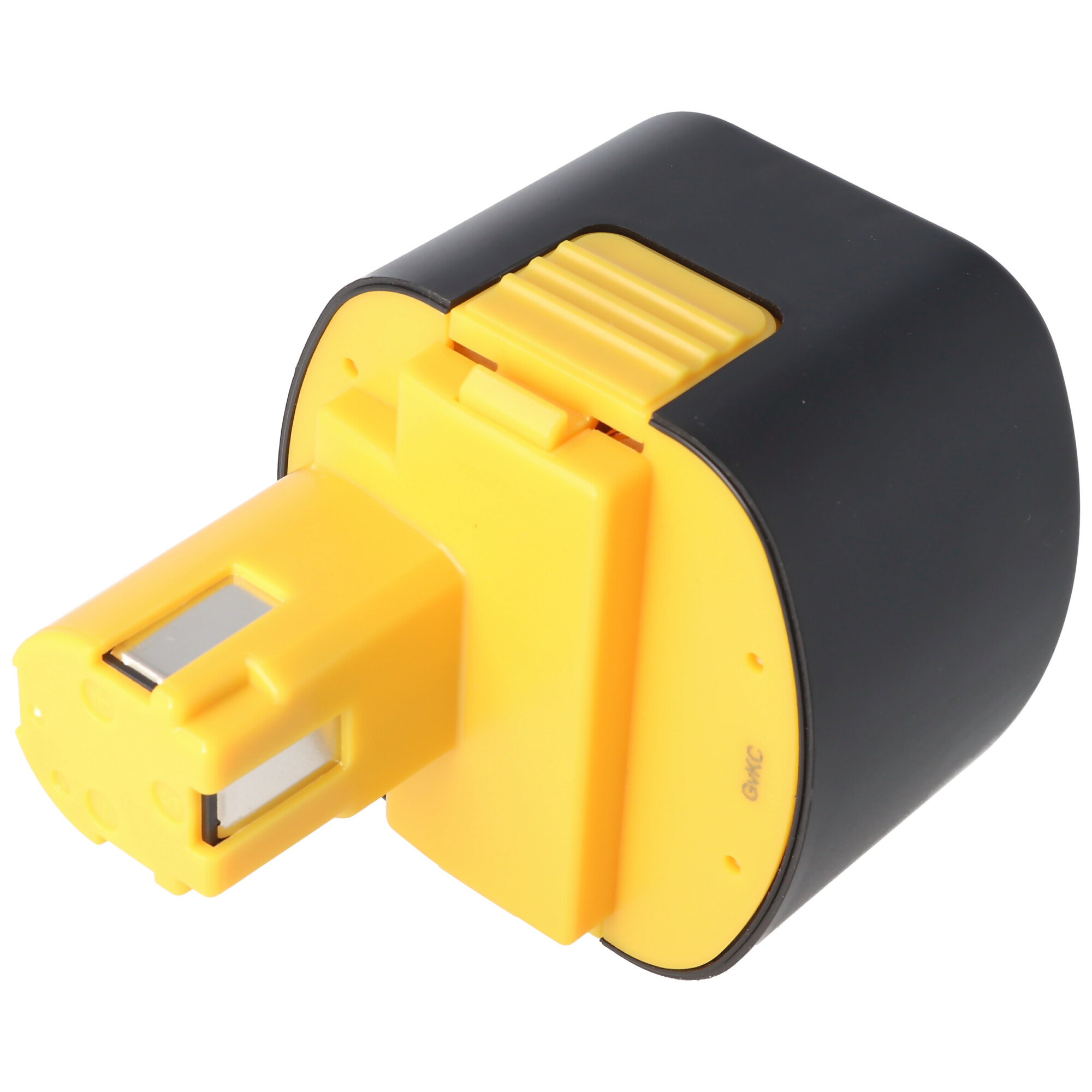 Gelb-schwarzes Batteriepack. Weißer Hintergrund.