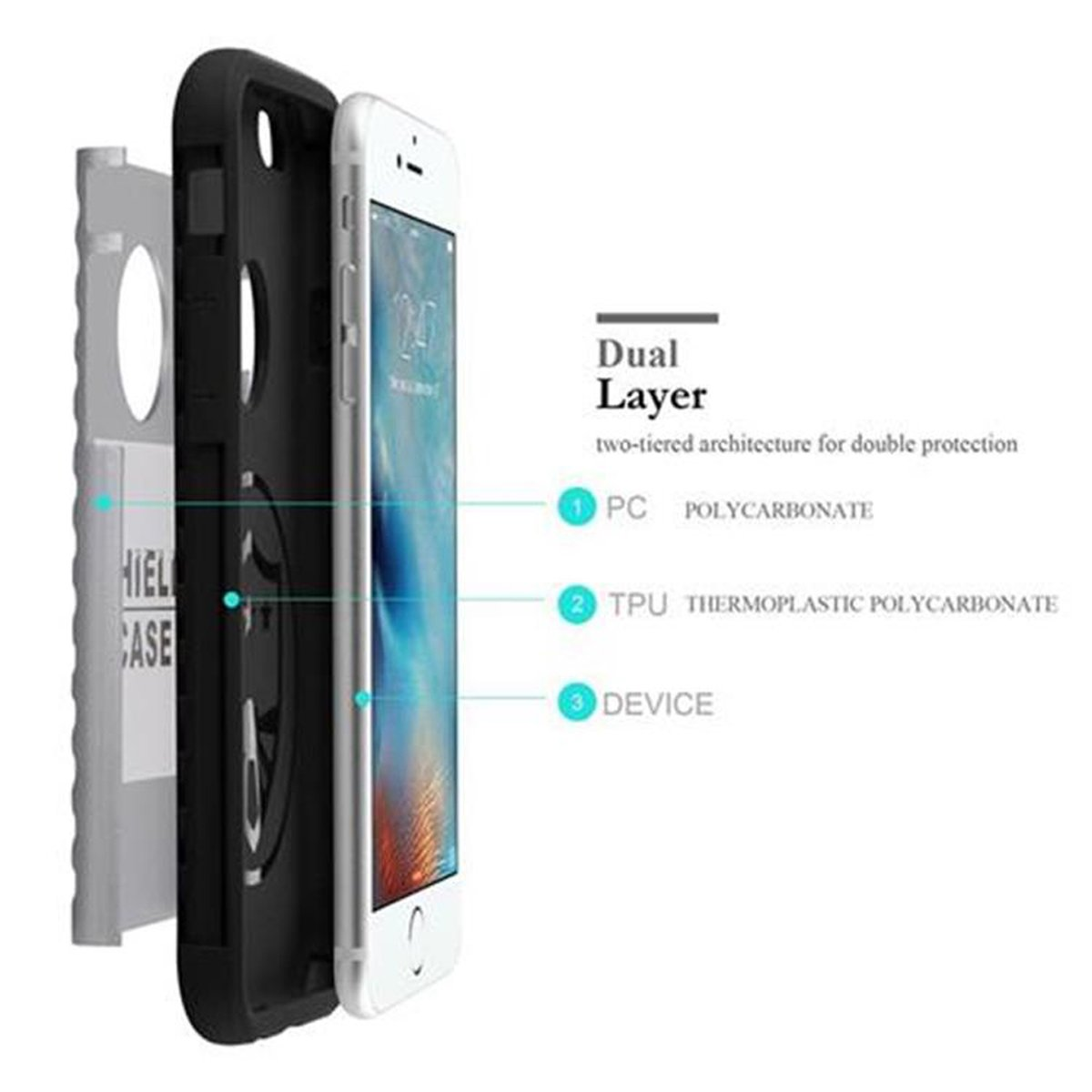 SILBER 6S, Backcover, Hard Duty CADORABO Design, GUARDIAN iPhone Hülle im 6 Heavy Case / Apple, Hybrid Outdoor