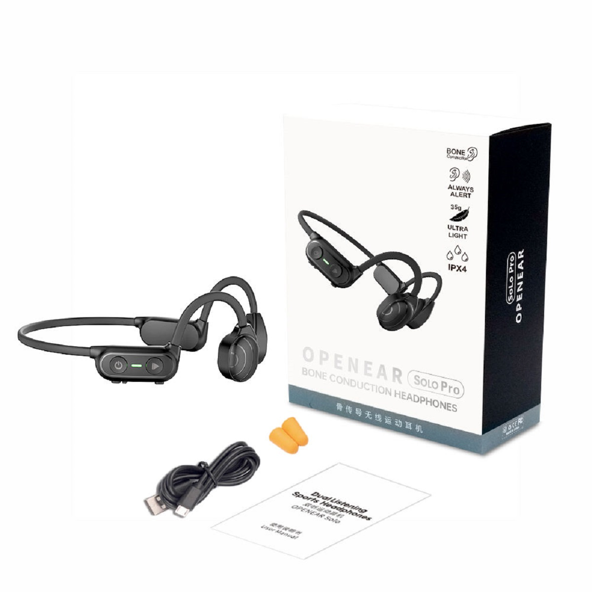 Open-ear MIRUX Kopfhörer Knochenleitung Schwarz mit Bluetooth 32GB X7 Musik-Player, IPX8 Open Ear
