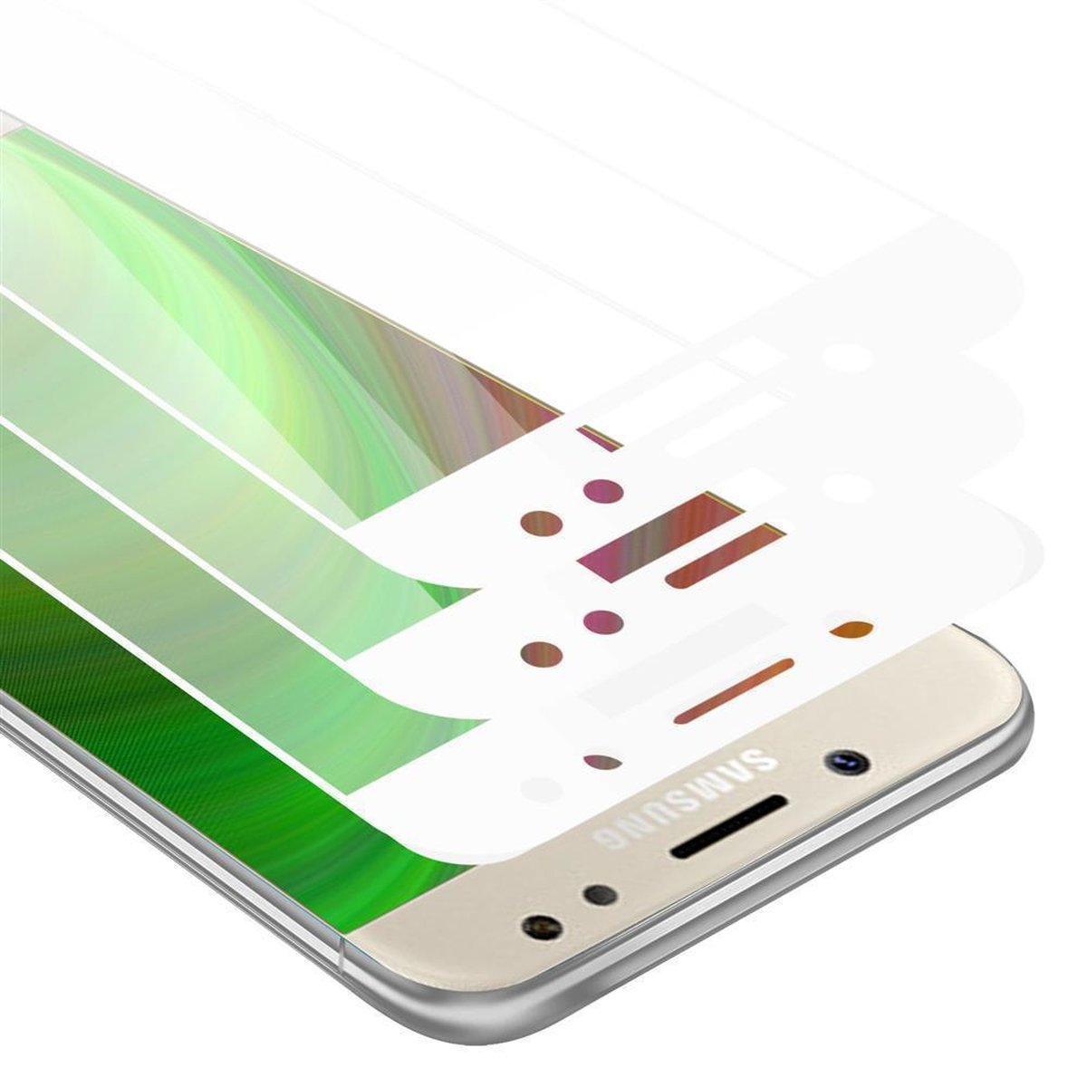 Schutzglas Samsung CADORABO J7 Tempered Schutzfolie(für Vollbild 3x Galaxy 2018)