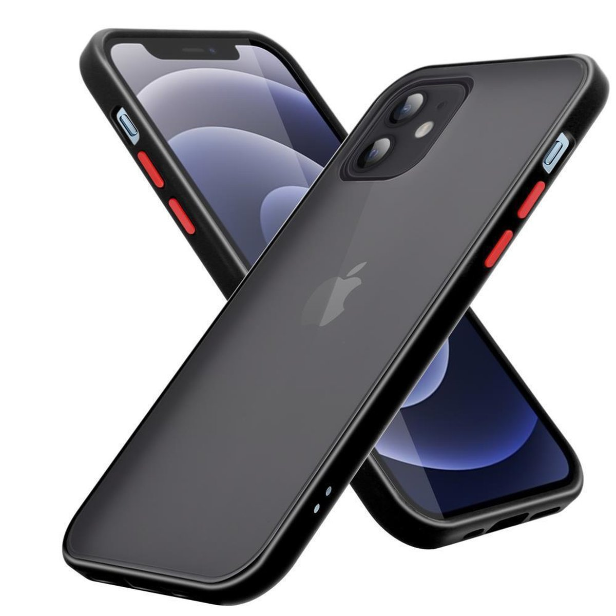 CADORABO Hülle Hybrid Rückseite, Rote Tasten mit 12 Backcover, / Silikon 12 TPU iPhone Schutzhülle PRO, Kunststoff matter - Matt und Innenseite Apple, Schwarz