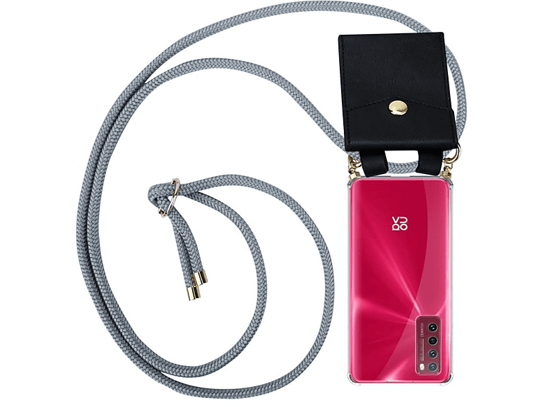 CADORABO Handy Kette mit Gold Ringen, Kordel Band und abnehmbarer Hülle, Backcover, Huawei, NOVA 7 5G, SILBER GRAU