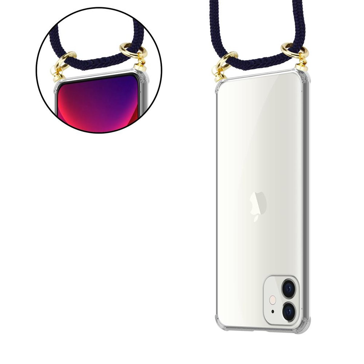 CADORABO Handy Kette mit Gold Hülle, iPhone MINI, Ringen, TIEF Apple, und Kordel Band BLAU 12 Backcover, abnehmbarer