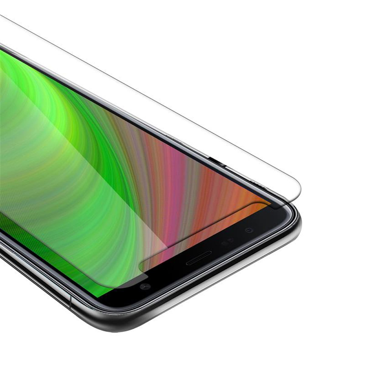Un telefono con una protezione per lo schermo applicata. La protezione è trasparente e copre lo schermo.