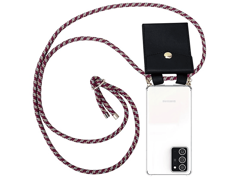 CADORABO Handy Kette mit Gold Ringen, Kordel Band und abnehmbarer Hülle, Backcover, Samsung, Galaxy NOTE 20 PLUS, ROT GELB WEIß