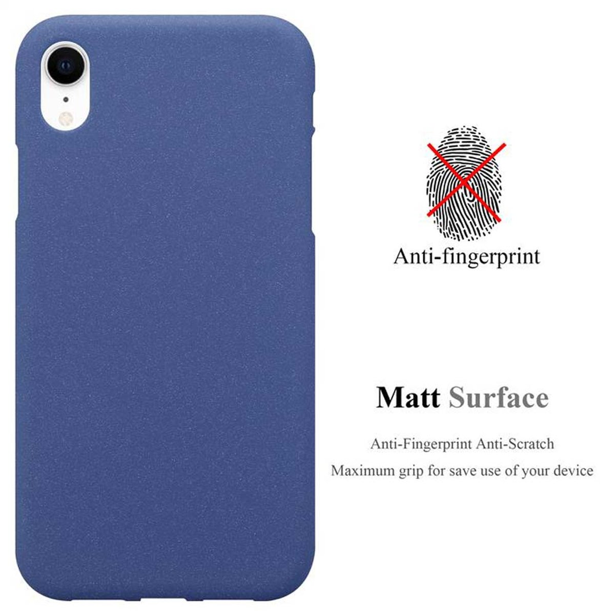 Custodia blu per telefono con funzioni anti-impronta e antigraffio. Superficie opaca visibile.